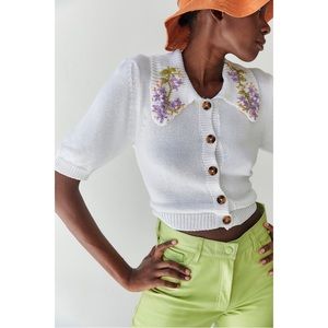 Tach Clothing Kalinka Floral Embroidered Knit Cardigan Top NWOT